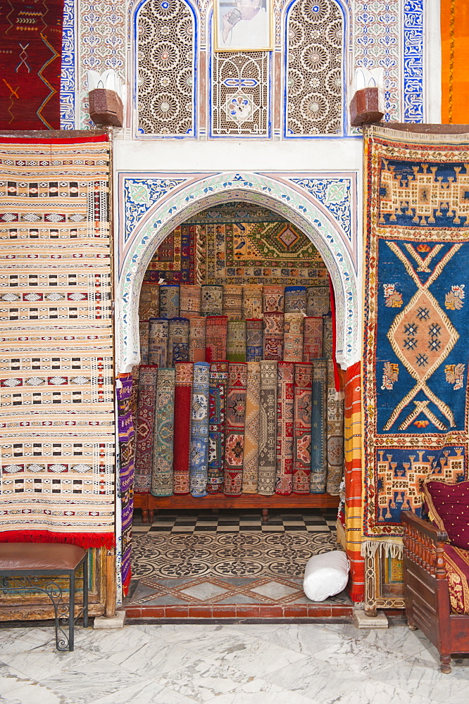 Carpet shop in Marrakech souks, Morocco, North Africa, Africa 