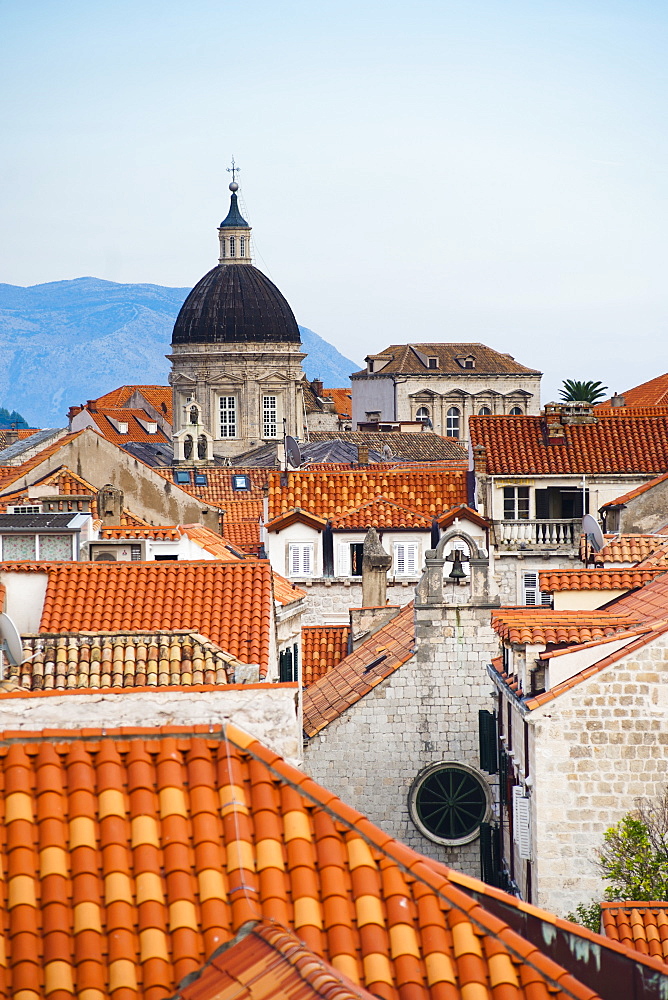 Dubrovnik Cathedral spire, seen from Dubrovnik City Walls, UNESCO World Heritage Site, Dubrovnik, Dalmatian Coast, Croatia, Europe 