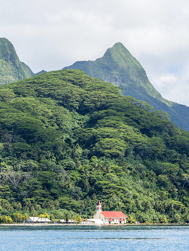 The Protestant church near the marae of Taputapuatea, Raiatea, Society Islands, French Polynesia, South Pacific, Pacific