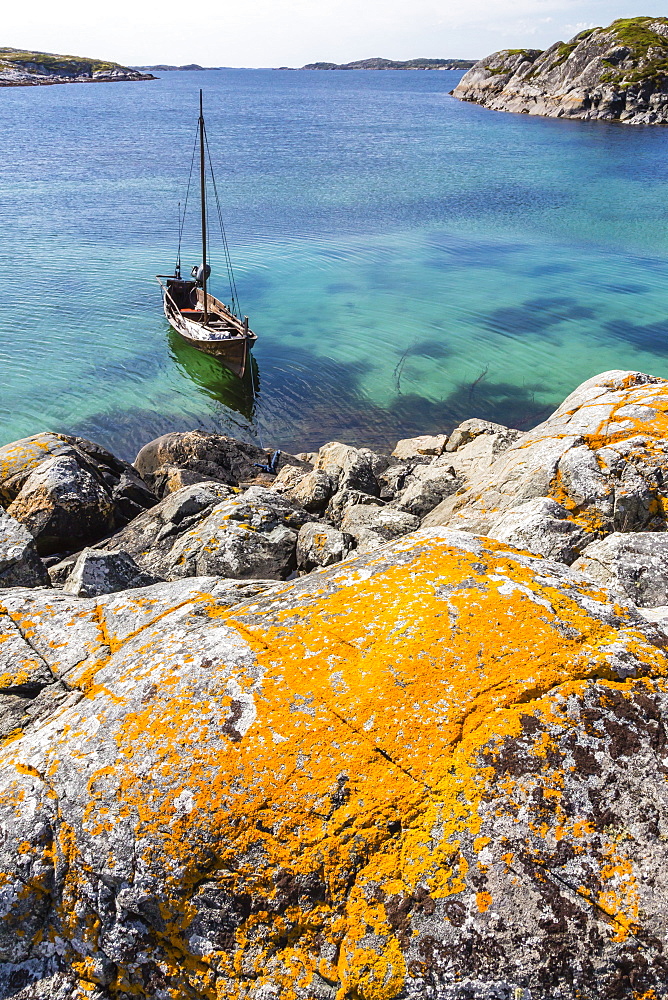 Per Johnson's replica of traditional Viking boat on Hitra Island, Norway, Scandinavia, Europe