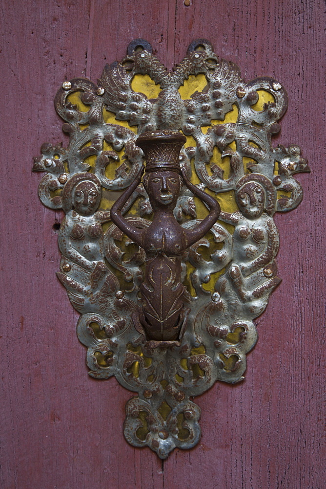 Door ornament on St. George's minster in Altstadt old town, Dinkelsbuehl, Franconia, Bavaria, Germany