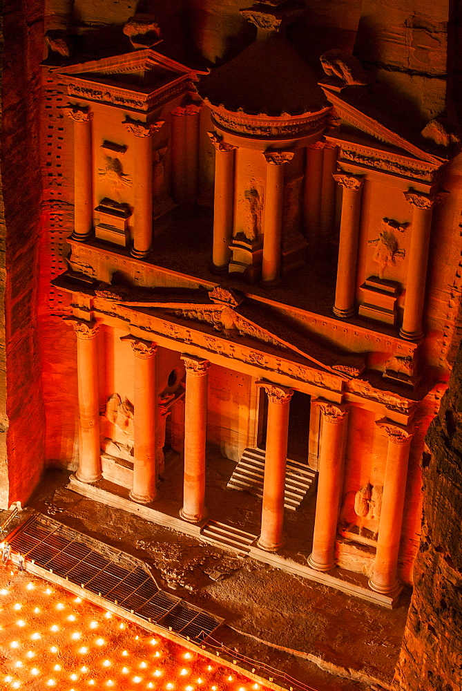 Al Khazneh in candlelight, Petra, Jordan, Middle East