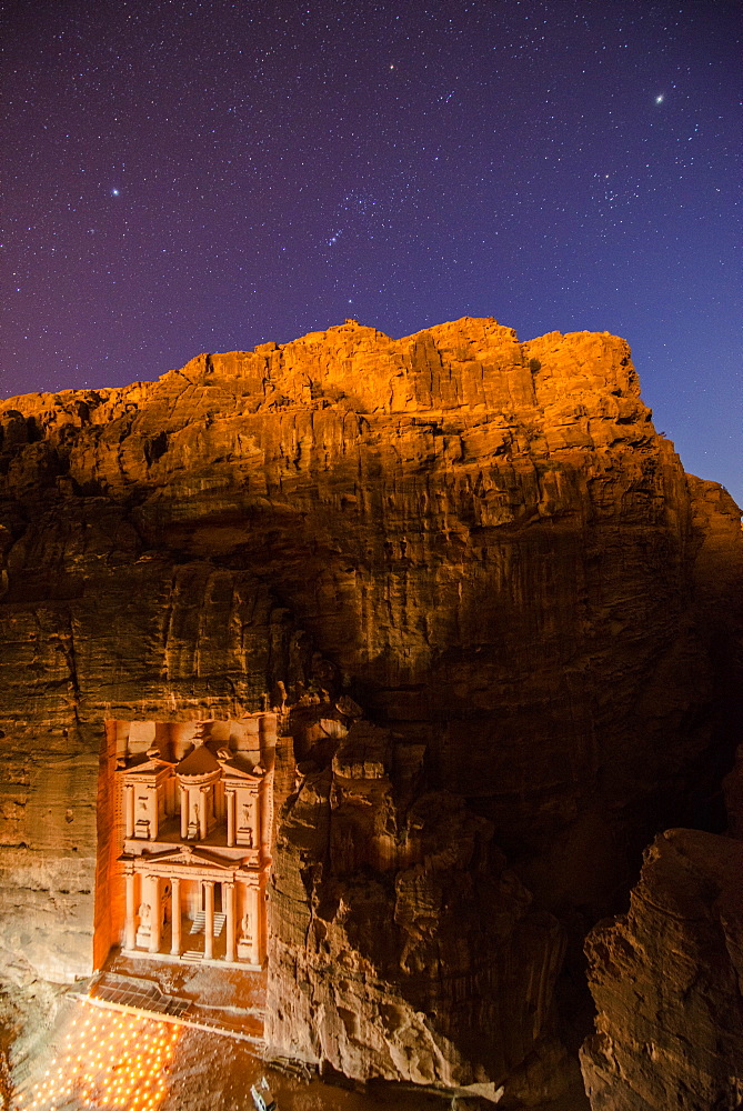 Al Khazneh in candlelight, Petra, Jordan, Middle East