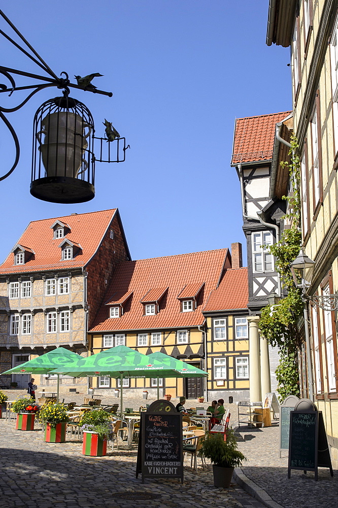 Half-timbered houses at Finkenherd, Quedlinburg, Harz, Saxony-Anhalt, Germany, Europe