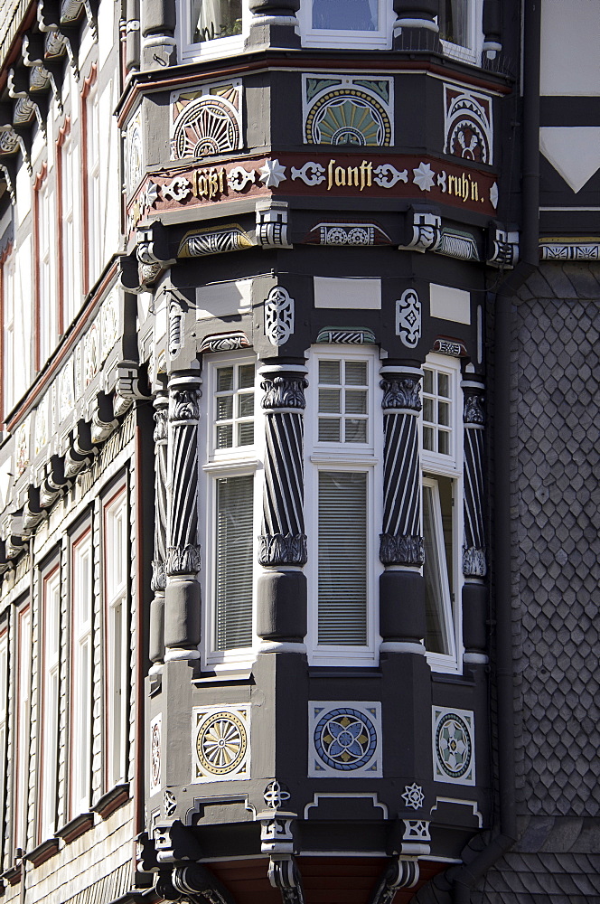 Half-timbered house in the city center, detail, Goslar, Harz, Lower-Saxony, Germany, Europe