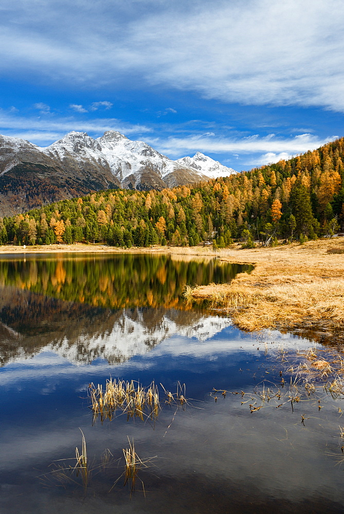 Lej da Staz with Piz Muragl and Piz Languard, Engadin, Grisons, Switzerland