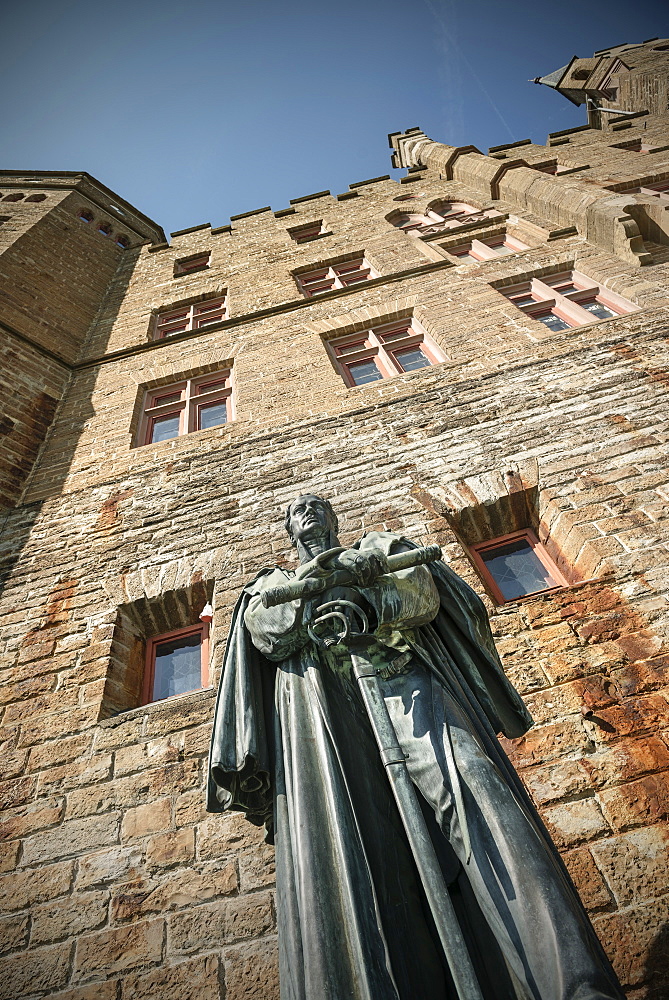 Statue of former ruler at Hohenzollern castle, Hechingen Bissingen, Swabian Alp, Baden-Wuerttemberg, Germany