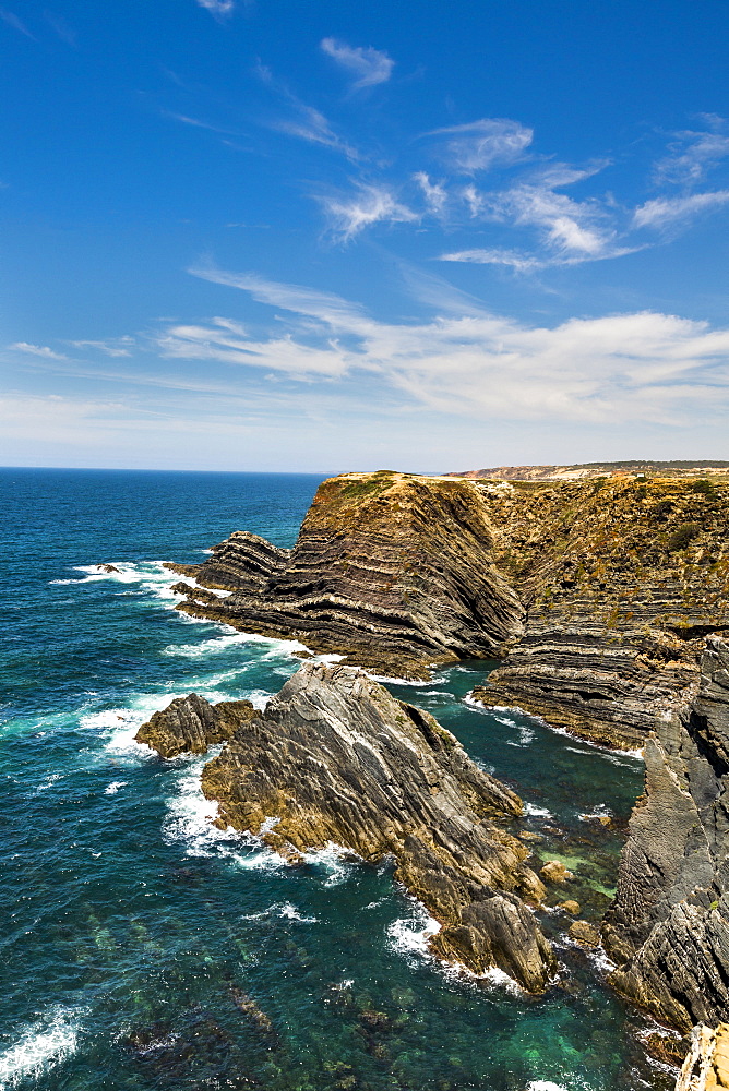 Steep rocky cliffs, Cabo Sardao, Costa Vicentina, Alentejo, Portugal