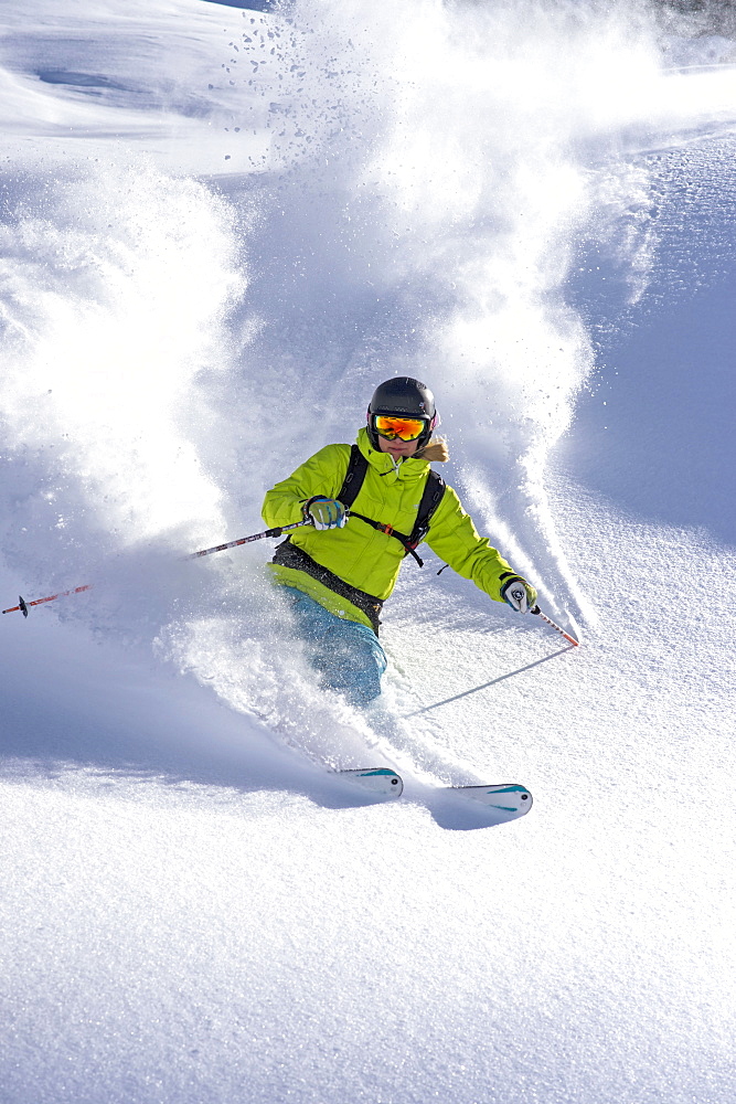 Girl making a turn in front of the camera, Verbier, Switzerland