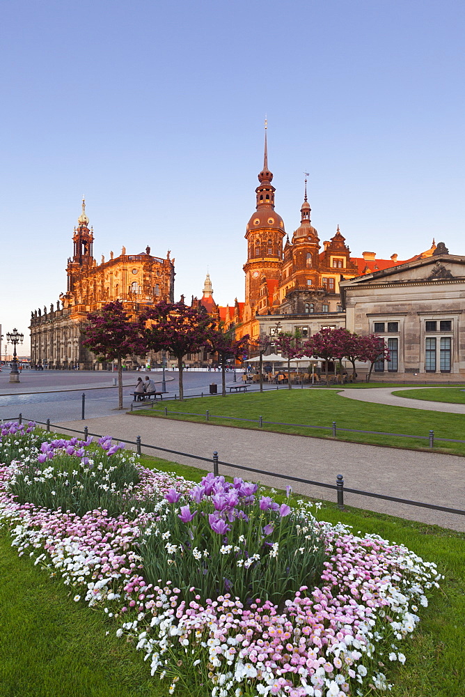 View from Theaterplatz towards Hofkirche and Residenzschloss, Dresden, Saxony, Germany