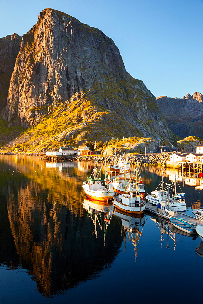 Boats, Port, Fjord, Sunset, Hamnoya, Moskenesoya, Lofoten, North, Norway