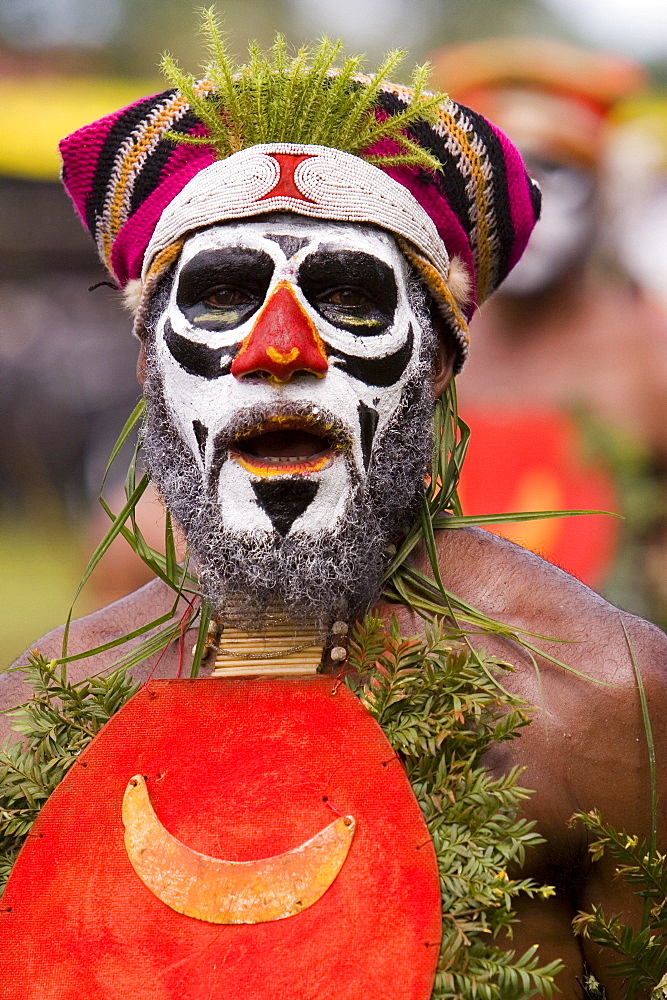 Man with facial painting at Singsing Dance, Lae, Papua New Guinea, Oceania