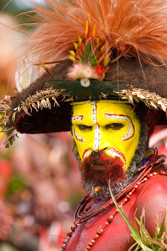 Man with facial painting at Singsing Dance, Lae, Papua New Guinea, Oceania