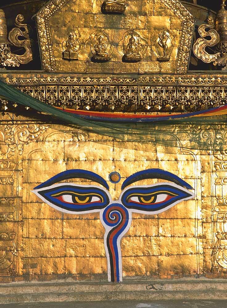 Buddha's eyes in a temple, Kathmandu, Nepal, Asia