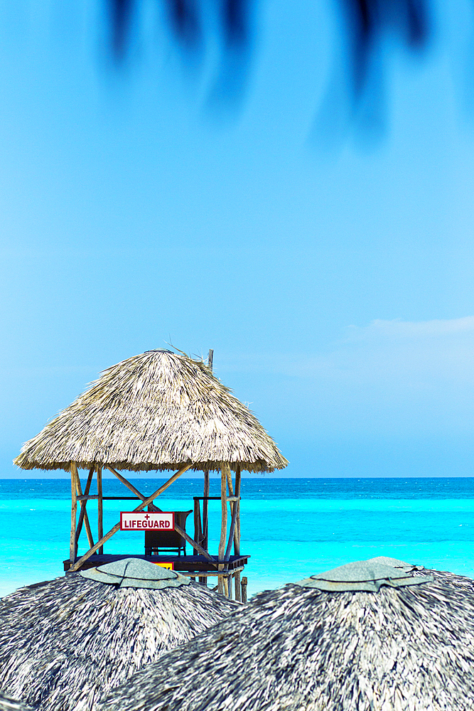 View at sea and lifeguard house in Varadero, Cuba