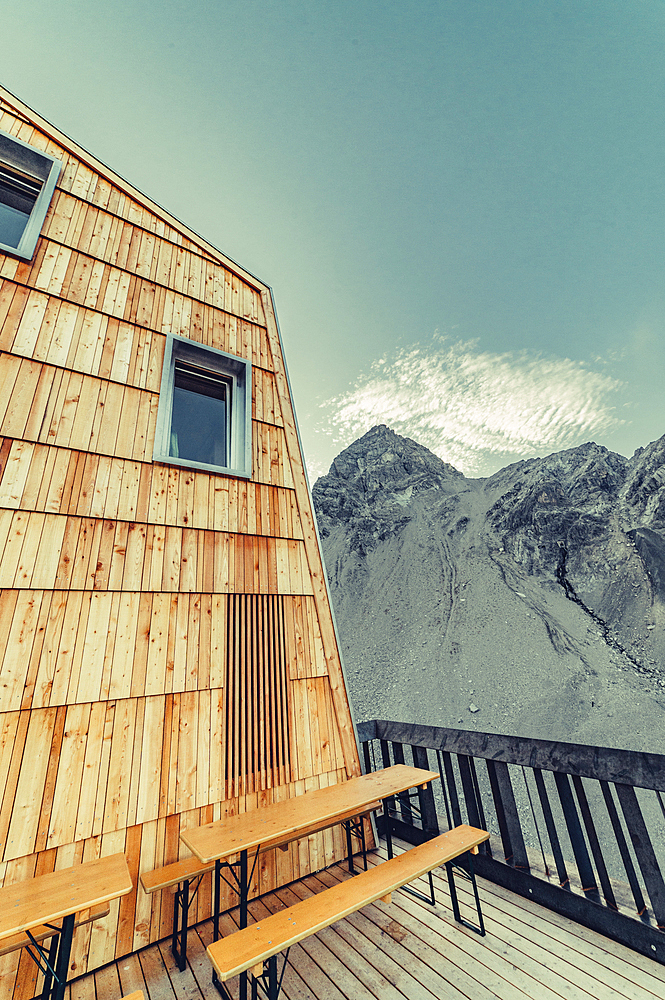 Twilight Totalphütte in the Rätikon above the Lünersee, Vorarlberg, Austria, Europe