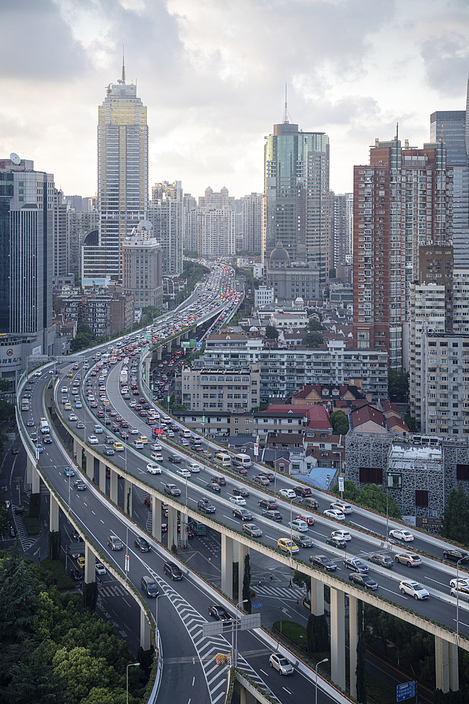 famous Yan An intersection in Shanghai, People's Republic of China, Asia