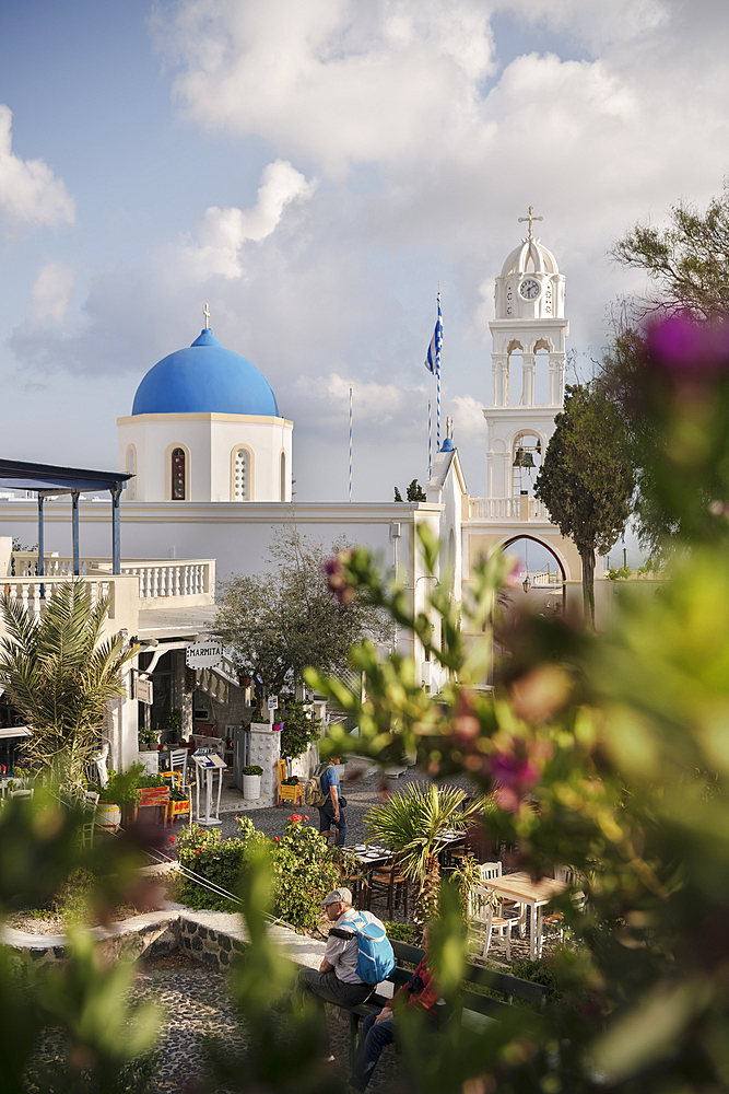 Blue dome of Greek Orthodox Church in the village of Megalochiri, Santorini, Santorini, Cyclades, Aegean Sea, Mediterranean Sea, Greece, Europe