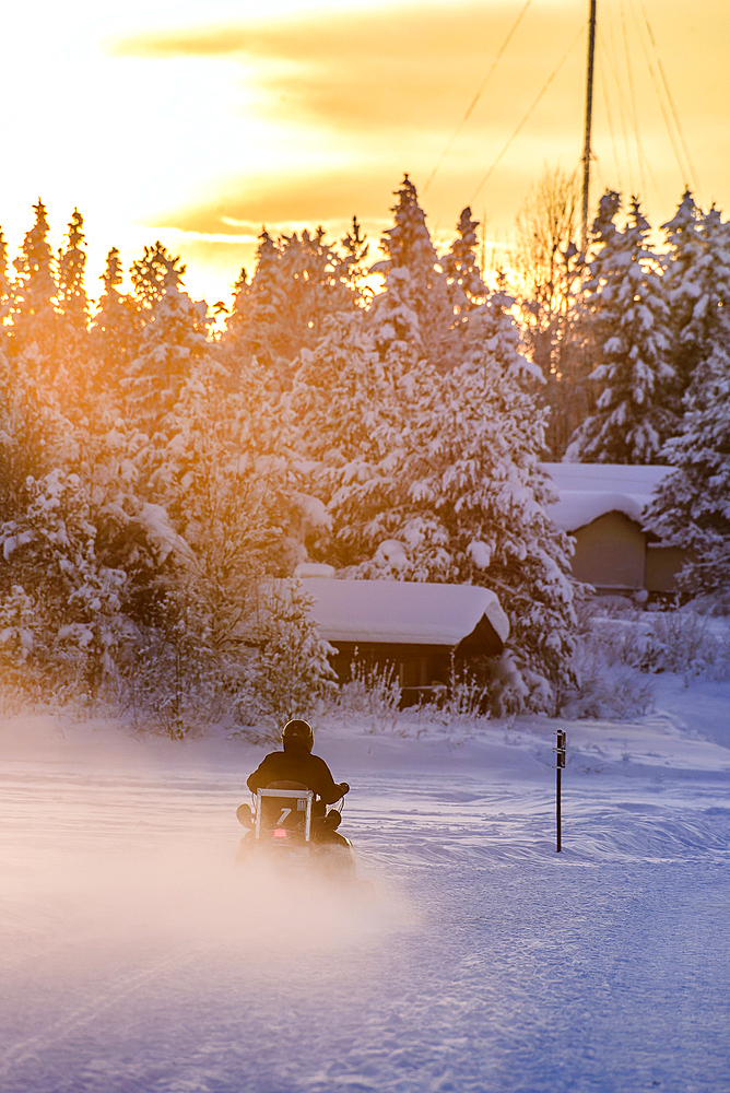 Landscape at Aekaeslampolo, snowmobile, Aekaeslampolo, Finland