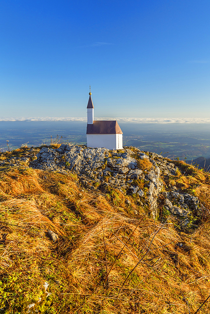 Chapel at the summit of the Hochgern (1,748 m) in the Chiemgau Alps, Unterwössen, Chiemgau, Upper Bavaria, Bavaria, Germany