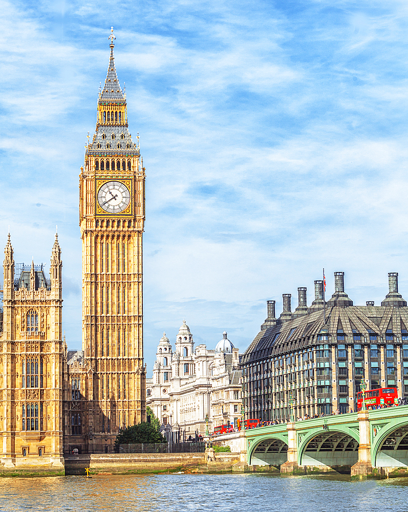 View of Big Ben and Westminster Bridge, London, England, UK