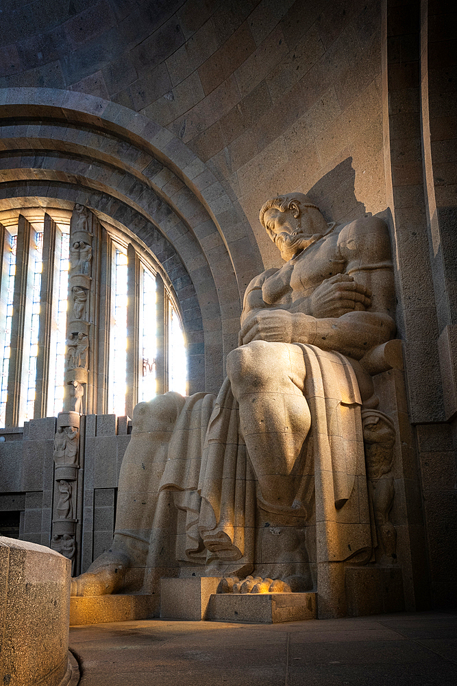 View of the virtuous figure of sacrifice in the Hall of Fame, Monument to the Battle of the Nations, Leipzig, Saxony, Germany, Europe