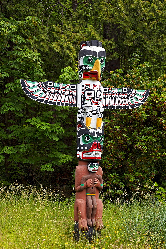 Totem pole in Stanley Park, Vancouver City, Canada, North America