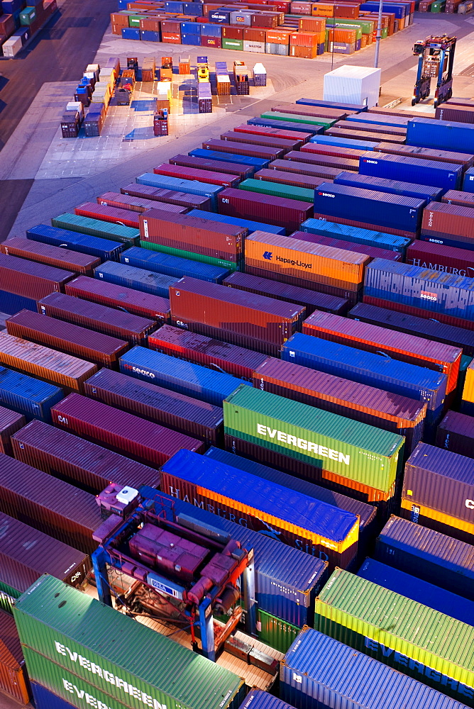 Containers in container port at night, Port of Hamburg, Germany