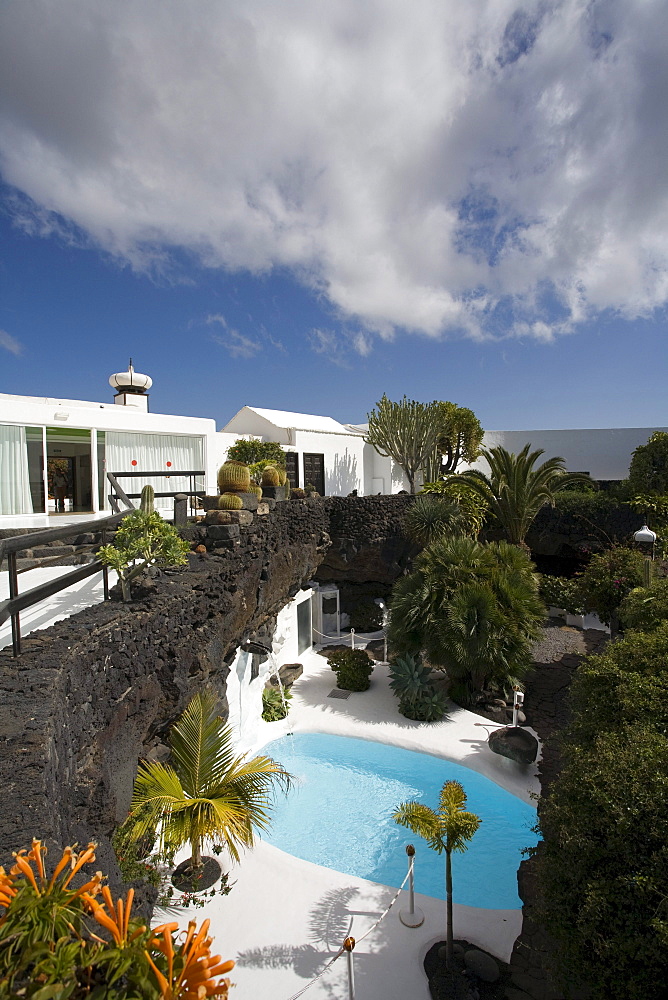 Pool, former residence of artist and architect Cesar Manrique, museum, Fundacion Cesar Manrique, Taro de Tahiche, UNESCO Biosphere Reserve, Lanzarote, Canary Islands, Spain, Europe