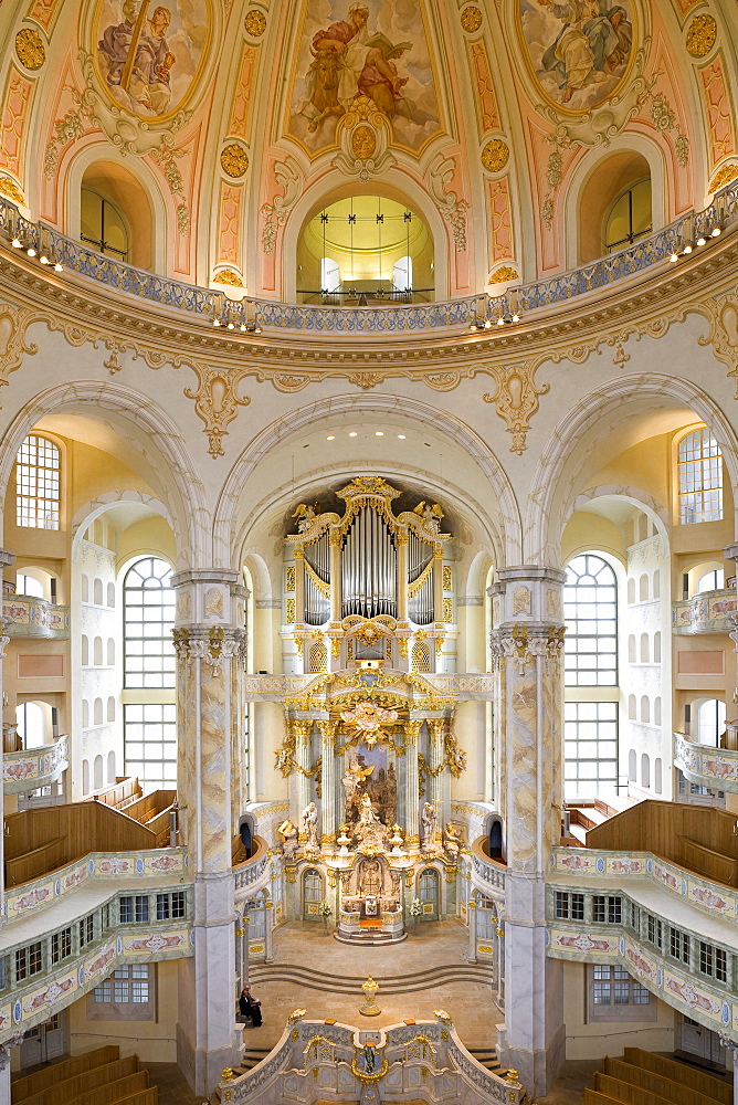 Interior view of the Dresdner Frauenkirche, Church of Our Lady, Dresden, Saxony, Germany, Europe