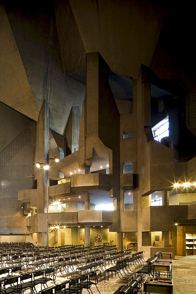 Pilgrimage church in Neviges, build in 1968 by architect Gottfried Boehm, Neviges, Bergisches Land, North Rhine-Westphalia, Germany, Europe