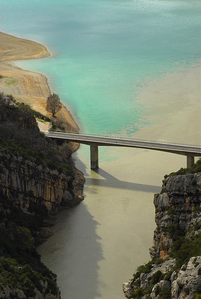 View at bridge at a lake at Verdon Canyon, Lac du Croix, Haute Provence, France, Europe