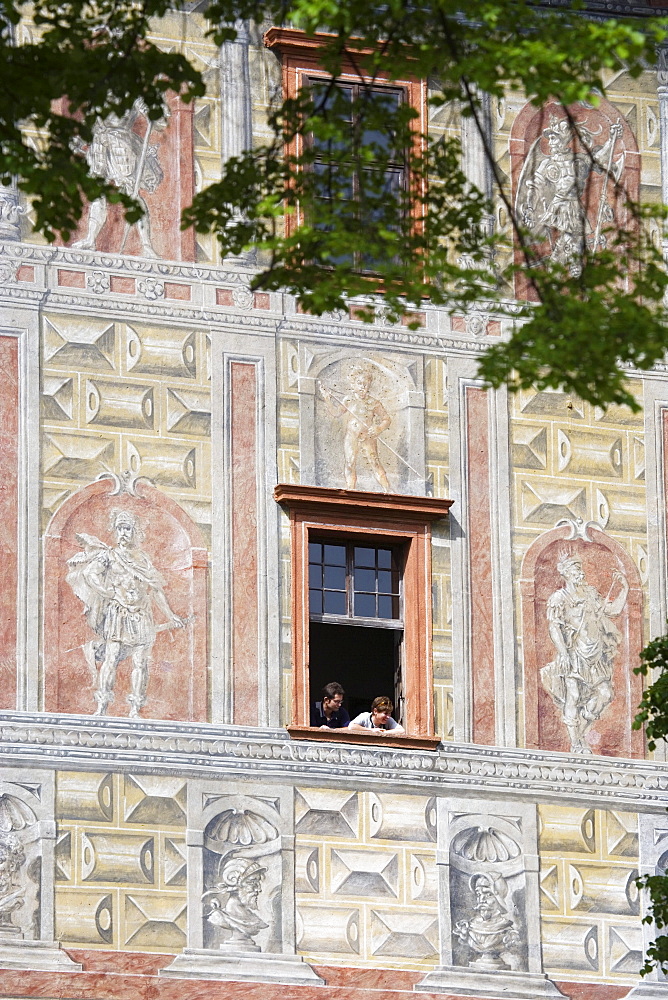 Facade of the castle in Cesky Krumlov, South Bohemian Region, Czech Republic