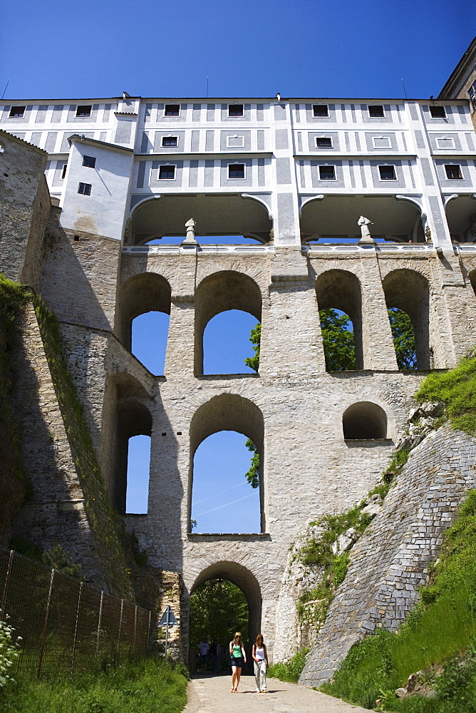 Mantel bridge of the castle, Cesky Krumlov, South Bohemian Region, Czech Republic