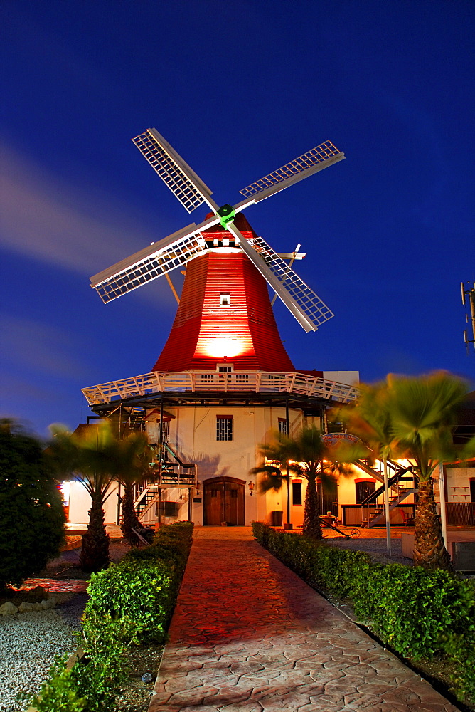 West Indies, Aruba, The Mill, dutch wind mill, De Olde Molen at twilight