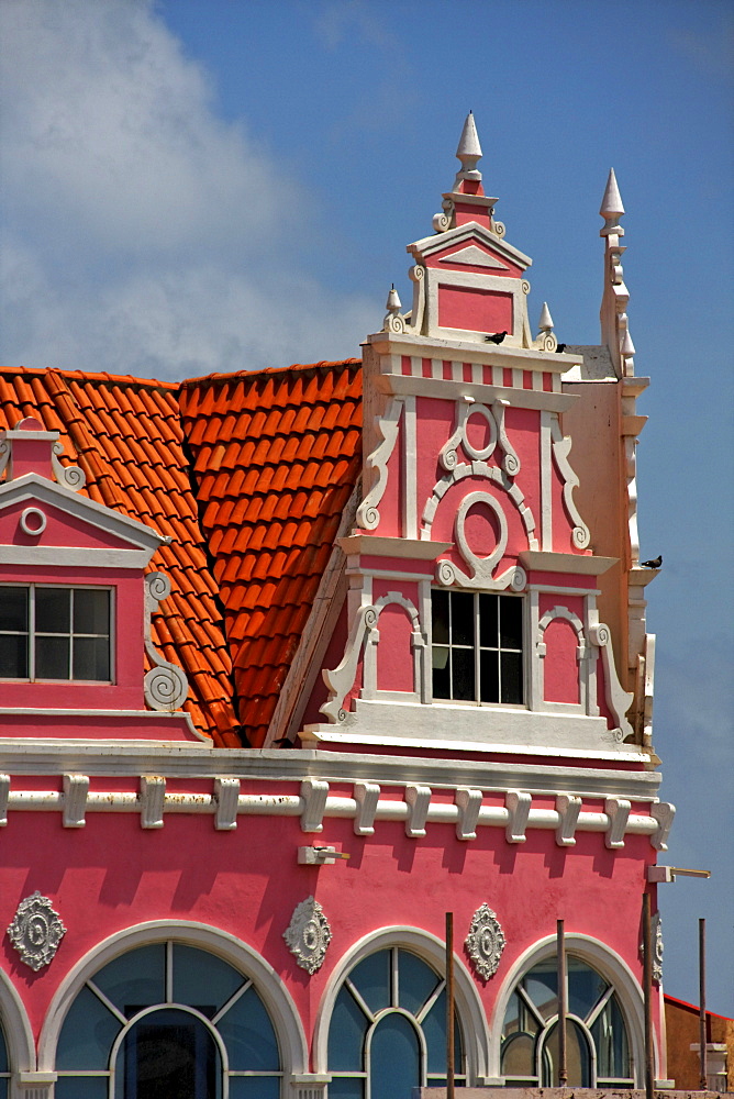 West Indies, Aruba, Oranjestadt, dutch style architecture at royal Plaza Shopping Mall