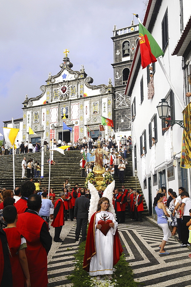 Church Procession in front of Church of the holy Ghost, Ribeira Grande, Sao Miguel, Azores, Portugal