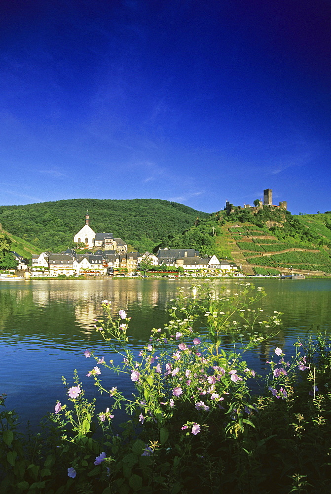 The houses of Beilstein and Metternich castle in the sunlight, Mosel, Rhineland-Palatinate, Germany