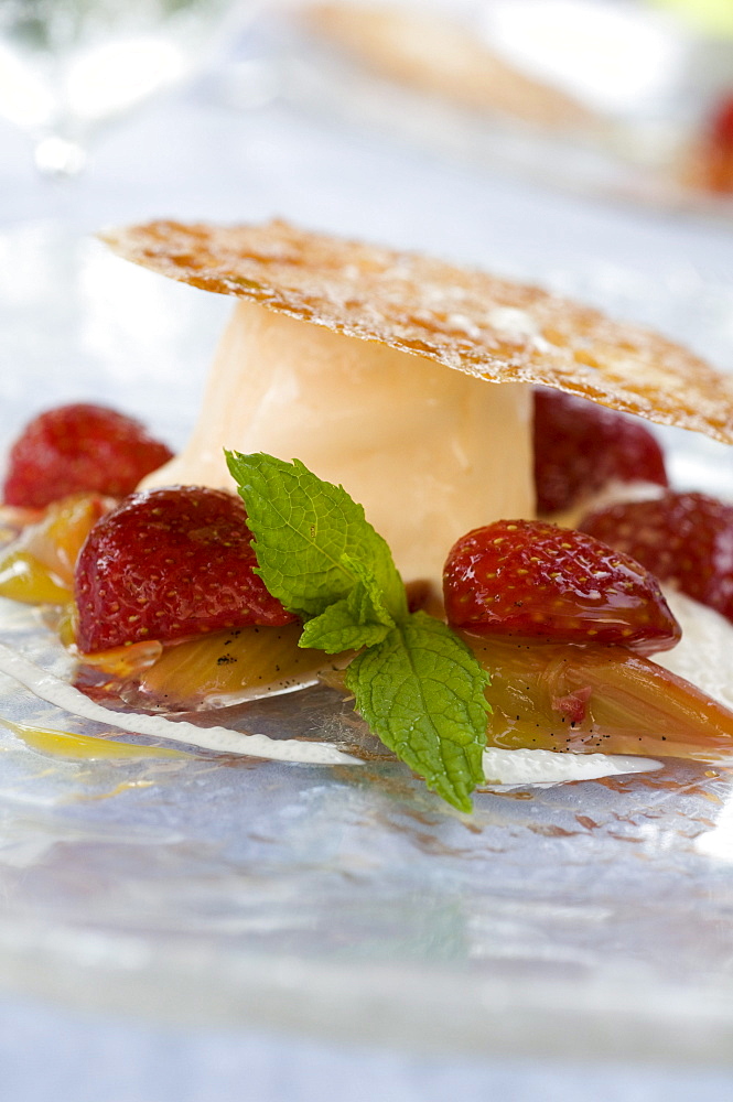 Dessert with strawberries and ice cream, Restaurant Guth, Lauterach, Lake Constance, Austria