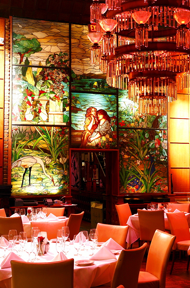 Interior view of the deserted The Forge Restaurant, Miami Beach, Florida, USA