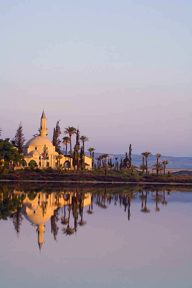 Hala Sultan Tekke mosque at Larnaka Salt Lake, Larnaka, South Cyprus, Cyprus