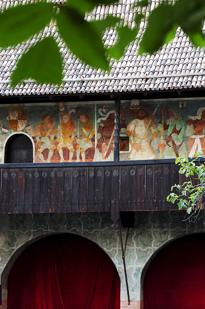 Fresco at the atrium of Runkelstein castle, Bolzano, South Tyrol, Italy, Europe