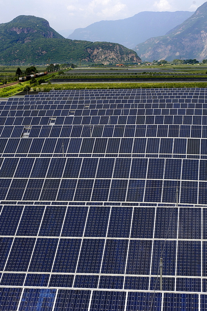 Solar power plant, solar cells of Wuerth Solar, alternative energie, solar energy, environmentally friendly, energy production, Unterland, South Tyrol, Italy