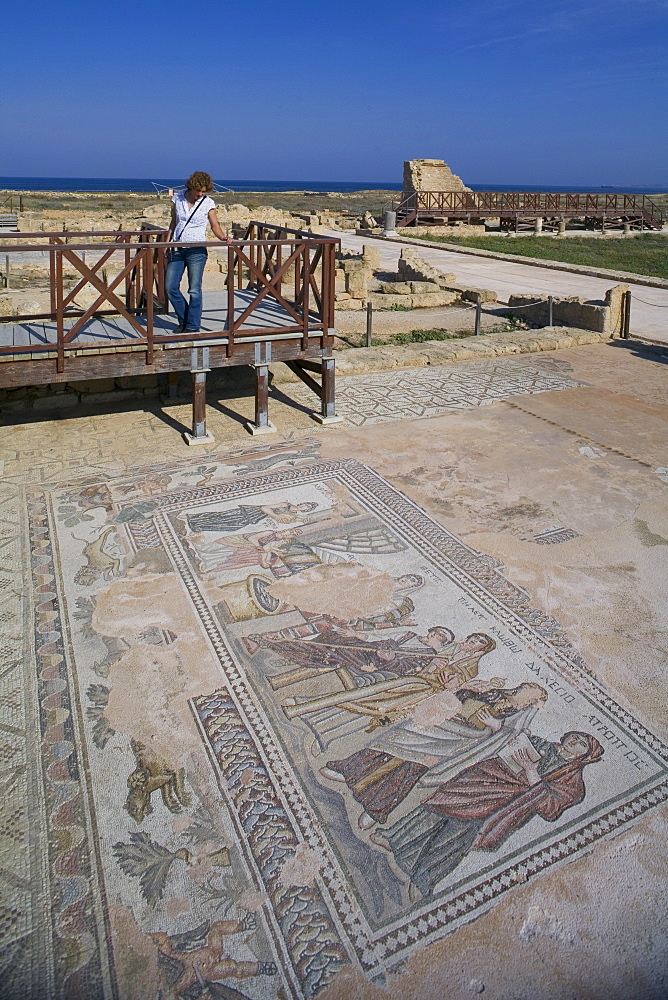 Achilles mosaic in the house of Theseus, Theseus villa, Archaeological Park, Paphos, South Cyprus, Cyprus