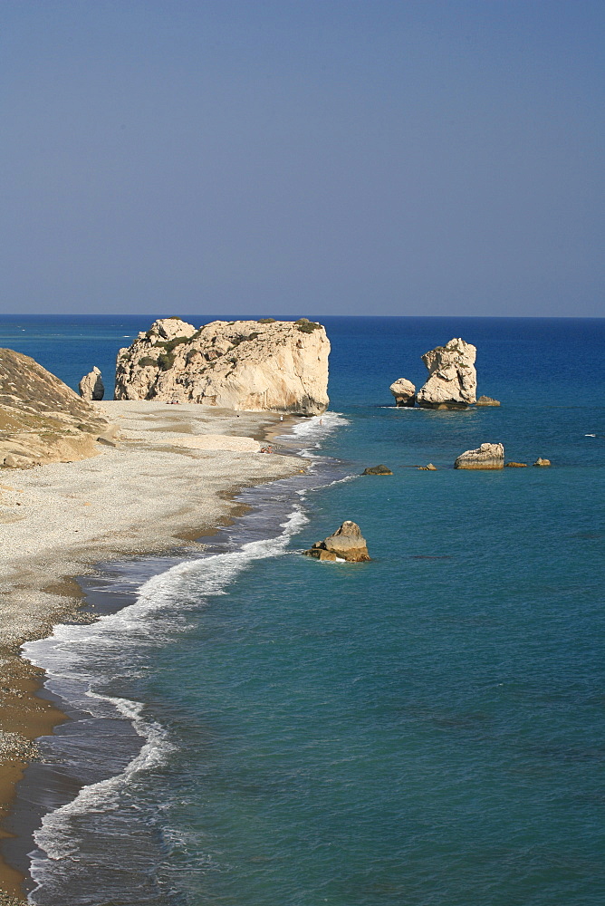 Petra tou Romiou, Rock of Aphrodite, Aphrodite's birthplace, Symbol, the Rock from which Aphrodite mythically arose from the sea, Limassol, South Cyprus, Cyprus