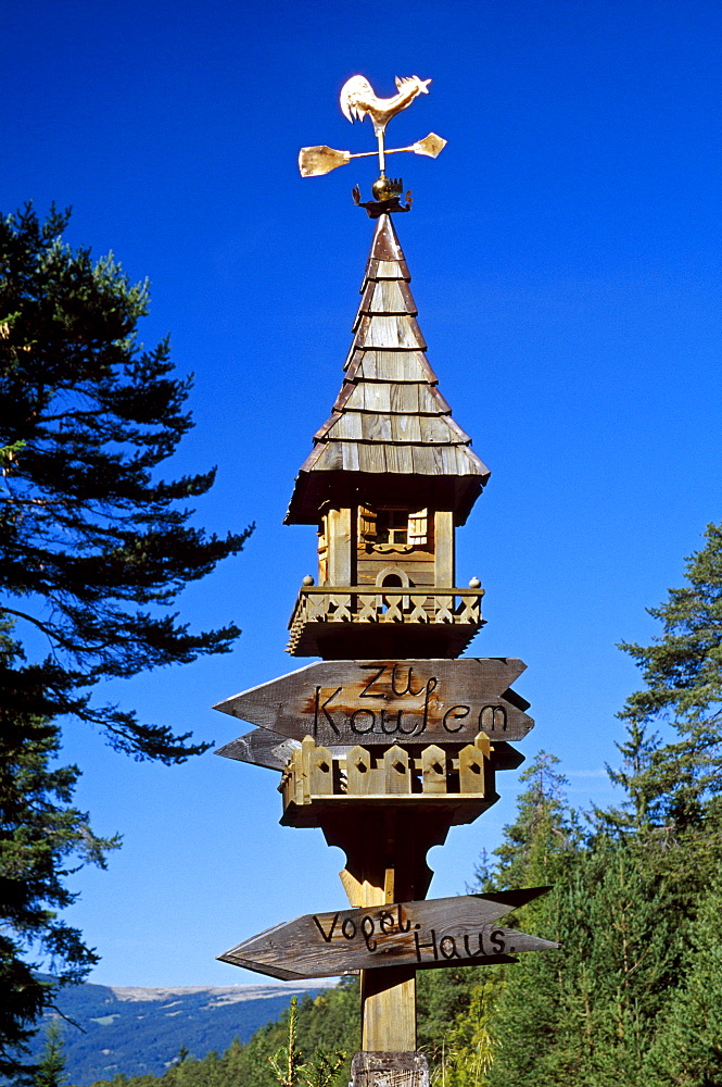 Hand carved birdhouse, Dolomite Alps, South Tyrol, Italy