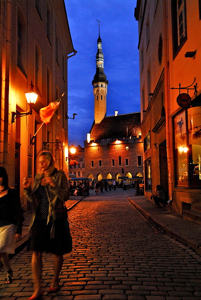 Raekoja Plats, town hall square in the late evening in summer, just before midnight, Tallinn, Estonia