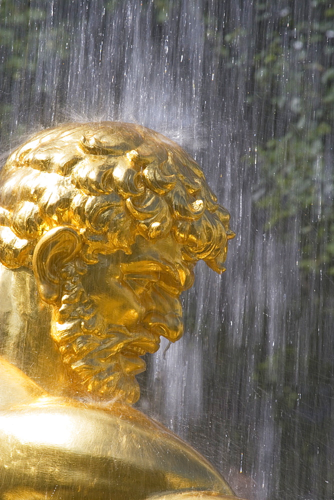 Close up of a statues head, Fountain in the park of Peterhof Palace, St. Petersburg, Russia