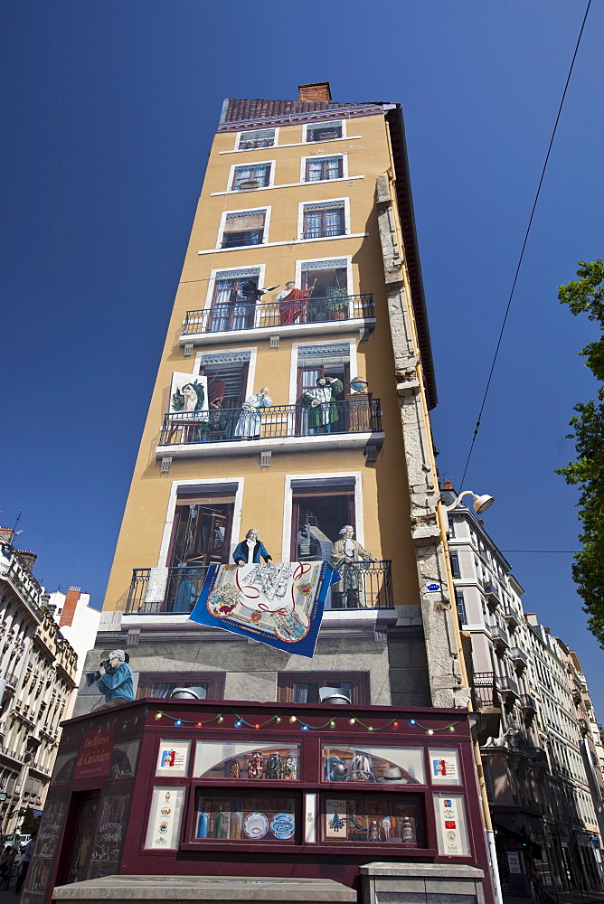 Wall Painting Fresque des Lyonnais Celebres, Freco of Celebrities of Lyon, Rhone Alps, France