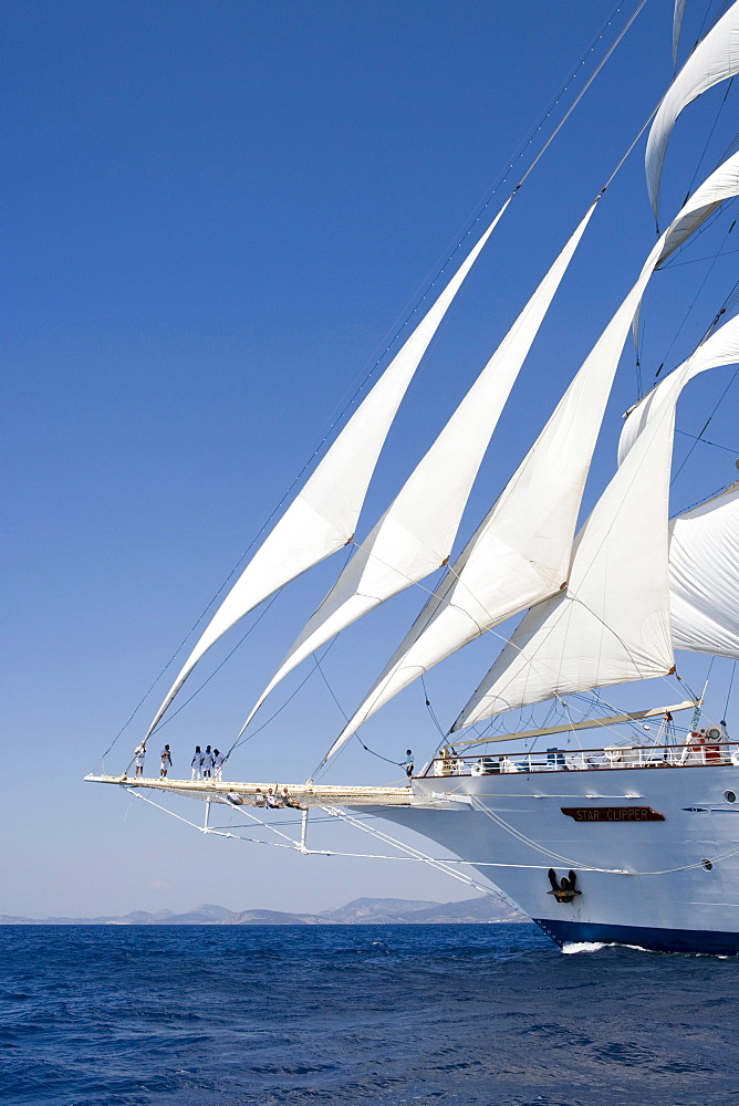 Sailing ship Star Clipper under full sail at Aegean Sea, Greece, Europe